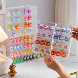 Hộp lưu trữ viên dễ thương có cửa có thể xếp chồng lên nhau trong suốt Máy tính để bàn búp bê Mini Đồ trang trí lưu trữ Giá đỡ trưng bày