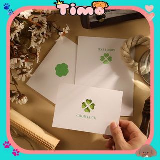 Thiệp Chúc Mừng May Mắn Good Luck Mini Cỏ 4 Lá Tối Giản Dễ Thương Tặng Bạn Bè Người Yêu Timo GQ74