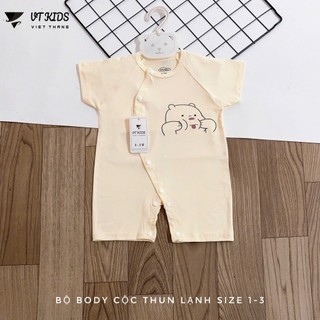 Bộ Body Cộc Tay Thun Lạnh Size 1-3 cho Bé Sơ Sinh với Thiết Kế Gấu Dễ Thương Màu Sắc Đa Dạng