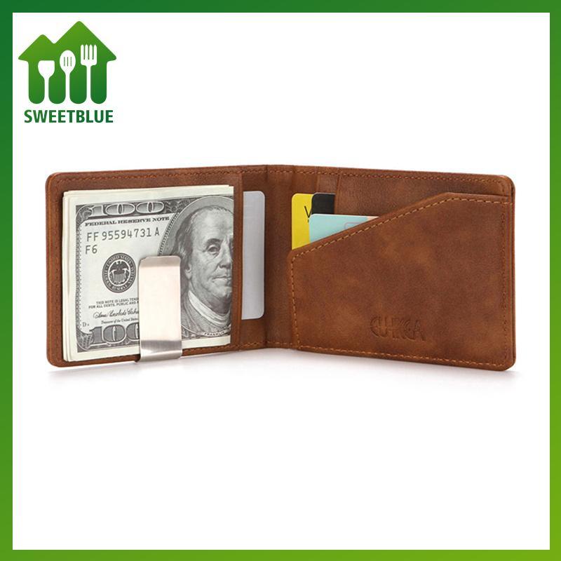 SWEET Thời Trang Nam Da PU Bifold Kẹp Tiền Đa Chức Năng Mỏng Kim Loại Kẹp Ví Đựng Thẻ n