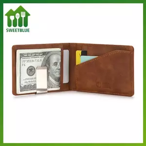SWEET Thời Trang Nam Da PU Bifold Kẹp Tiền Đa Chức Năng Mỏng Kim Loại Kẹp Ví Đựng Thẻ n