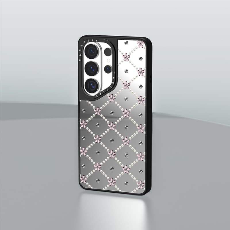 CASECASE X Pearl Pink Flower Case Matte Black & Sliver Mirror Vỏ hút từ tính Samsung Galaxy S26 Ultra S25 S24 S23 Ultra Plus Mặt sau cứng có hộp Logo khắc