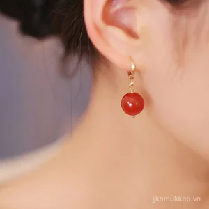 Bông tai mã não đỏ tự nhiên chính hãng - Khóa chắc chắn, phù hợp cho năm mới với vẻ đẹp sang trọng và may mắn FJ4U
