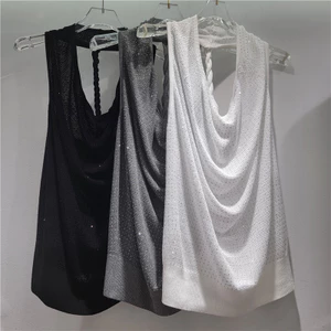 Màu Xám Áo Vest Nữ Mùa Hè Cổ Xoắn Dây Áo, Phong Cách Niche Chống Va Chạm