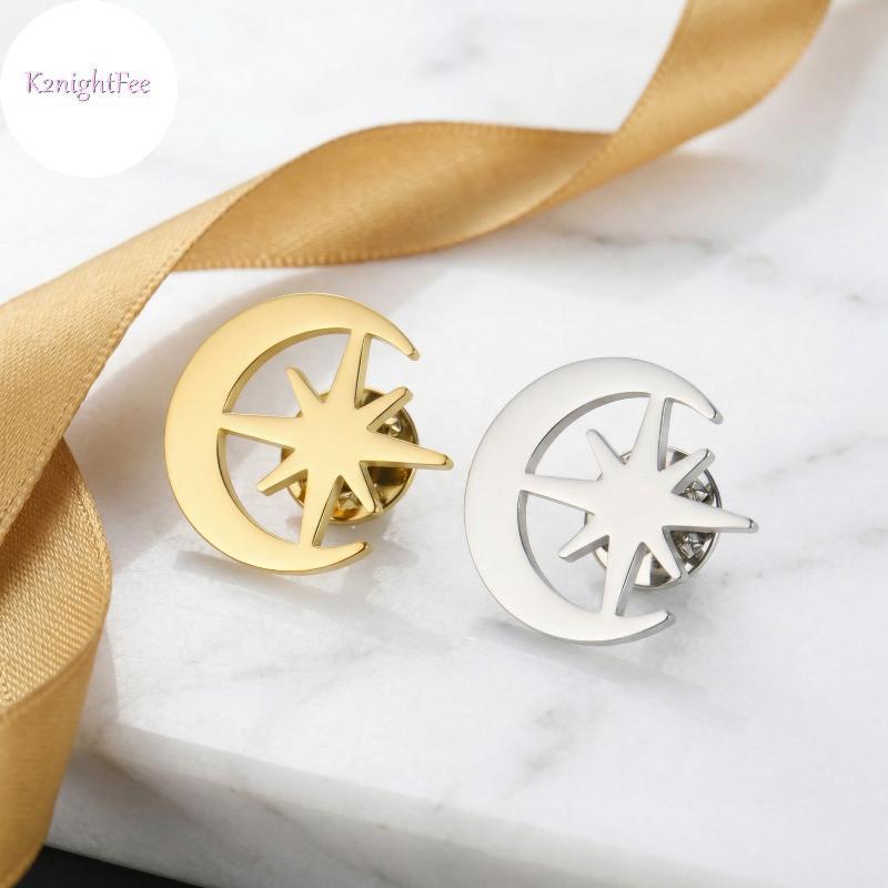 K2nightFee Trâm Huy Hiệu Sáng Tạo từ Thép Không Gỉ Hình Mặt Trời Mặt Trăng Sao - Phù Hợp làm Quà Tặng và Phụ Kiện Ve Áo