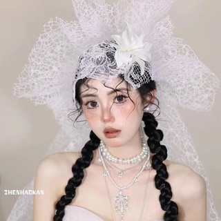 Mũ Cưới Retro Phong Cách Pháp với Ren và Hoa Sang Trọng, Thích Hợp cho Đám Cưới