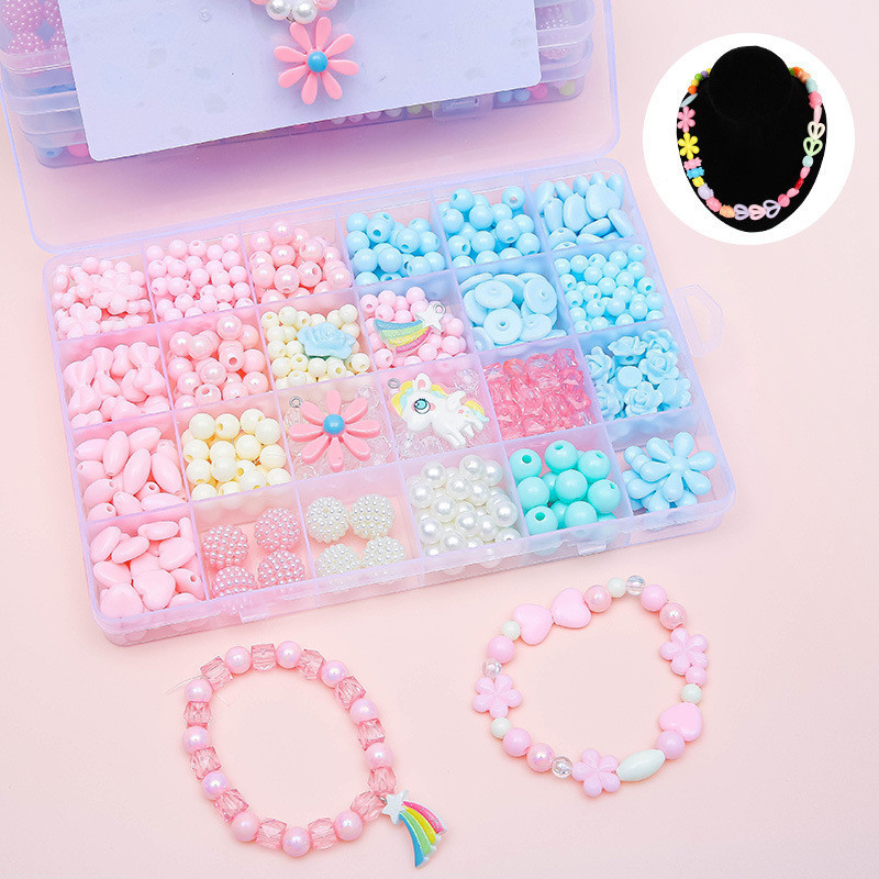 Bộ đồ Chơi DIY Xâu Vòng Tay, Vòng Cổ Hạt Cườm – Set 24 Lưới, Kèm Dây Cước Và Khung Bờm, đồ Chơi Sáng Tạo Cho Bé Gái