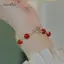 Vòng tay dây xích phong cách Hàn Quốc với hoa hồng và hạt kim cương giả màu đỏ - Quà tặng trang sức cưới sang trọng