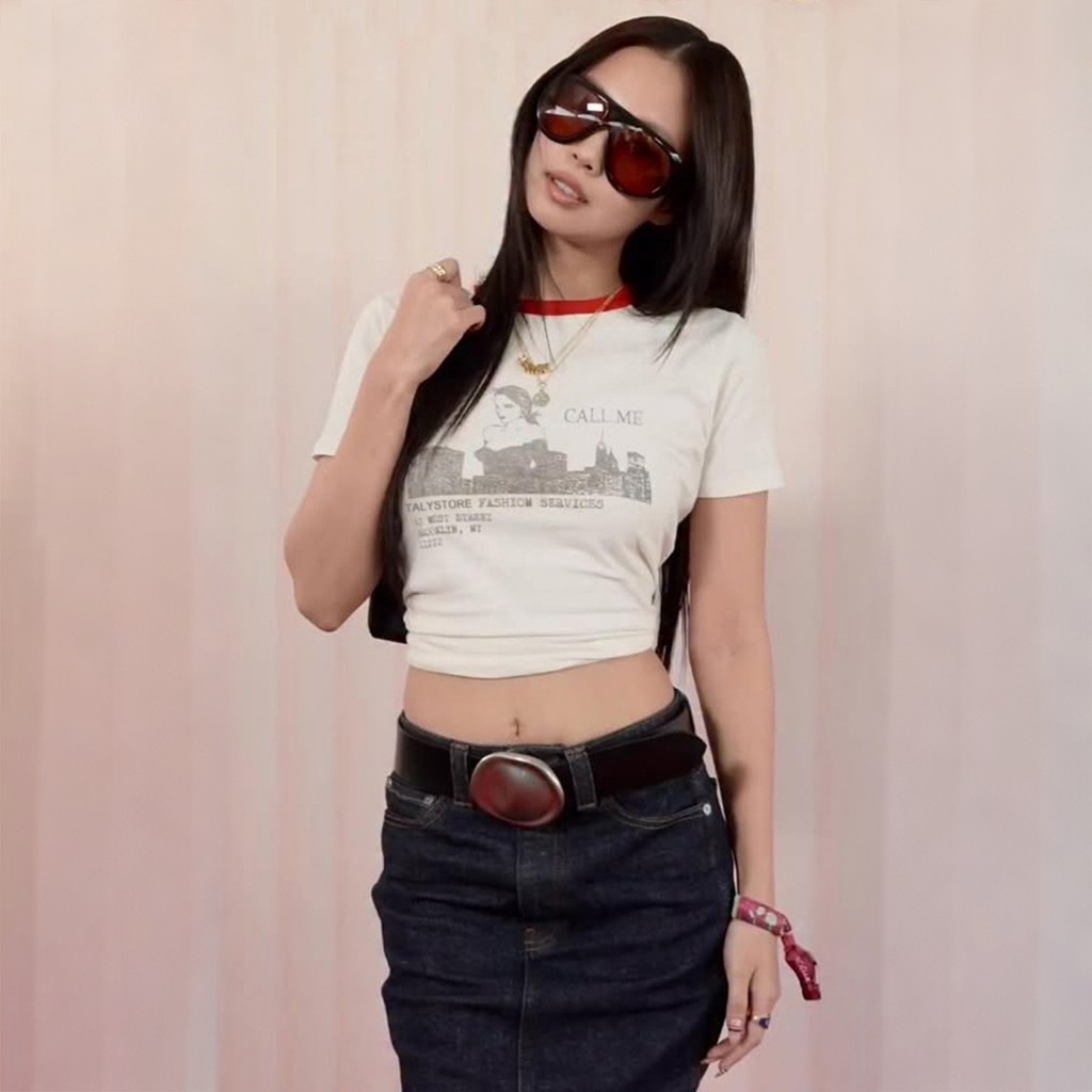Cá tính áo thun đỏ cổ tròn mỏng gợi cảm, style hipster
