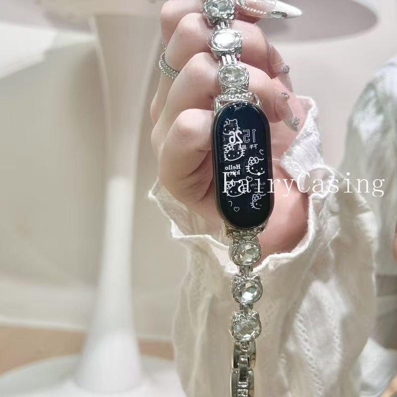 Dây đeo Zircon mèo lấp lánh cho Xiaomi Band 3 4 5 6 7 10 9 8 NFC 8 Pro 9Pro 10pro cho Redmi Watch 6 5 4 Vòng đeo tay