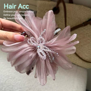 Kẹp tóc cá mập phong cách Hàn Quốc mới, lưới pha lê hoa màu tím dành cho nữ