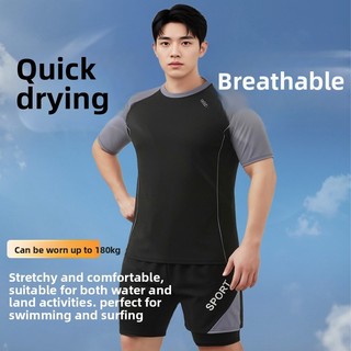 Bộ Đồ Bơi Plus Size Nam - Tay Ngắn, Eo Co Dãn