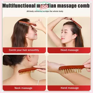 Lược mát xa bằng đồng & gỗ 10 tầng JRP dành cho đầu Kinh tuyến Trị liệu và thư giãn Gỗ đàn hương vàng cạo Guasha Tay cầm dài JRP