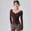 Cô Gái Tập Yoga Đẹp Mặc Dài Tay Cổ Chữ v Nẹp Nút Cardigan Pilates Tập Thể Thao Top