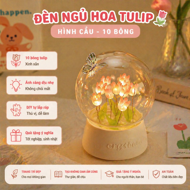 Đèn Ngủ Hoa Tulip Hình Cầu 10 Bông, DIY Tự Lắp Ráp, ánh Sáng Dịu Nhẹ, Tốt Nghiệp