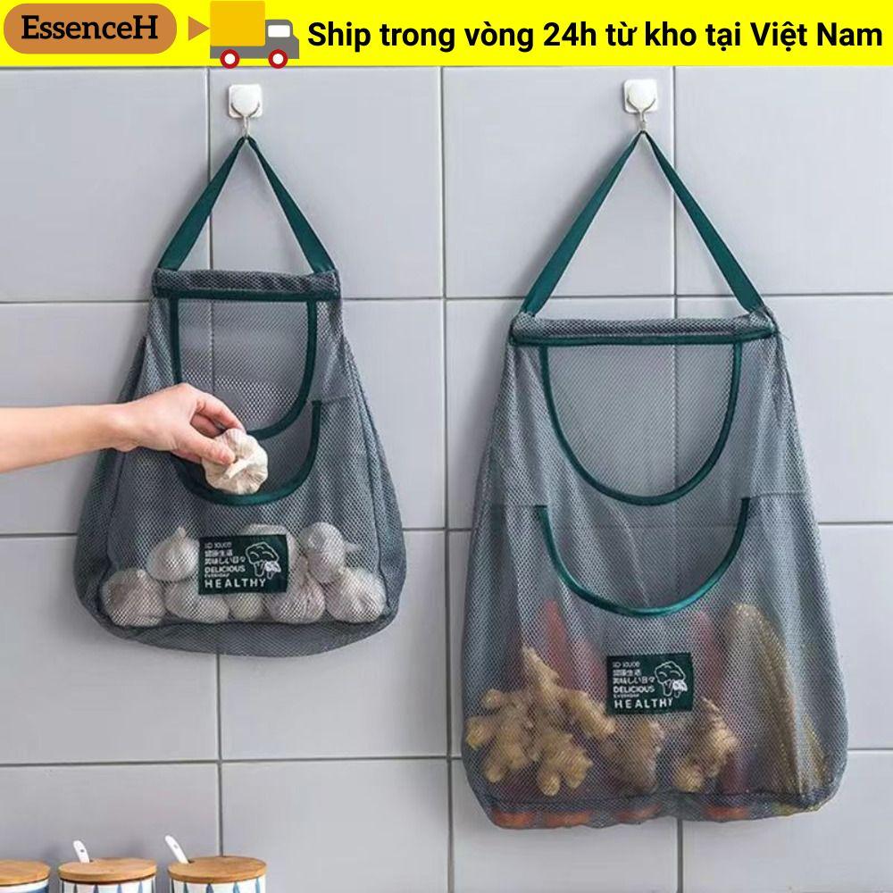 Túi đựng rau củ quả ESSENCEH, Túi lưới treo nhà bếp dung tích lớn bằng vải Polyester, Túi treo tường có thể tái sử dụng