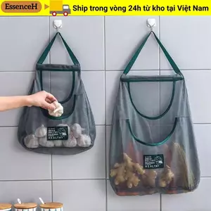 Túi đựng rau củ quả ESSENCEH, Túi lưới treo nhà bếp dung tích lớn bằng vải Polyester, Túi treo tường có thể tái sử dụng