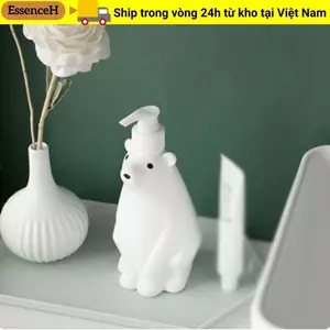 ESSENCEH Sữa Tắm Lotion Pha Chế Chai, Hộp Đựng Xà Phòng Hình Gấu Dễ Thương Màu Trắng, Máy Bơm Báo Chí Nhà Bếp Dung Tích Lớn Bằng Nhựa 450ml
