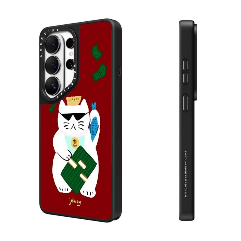 CASECASE X Cash Cat- Ốp lưng hút từ tính màu đen mờ Samsung Galaxy S26 Ultra S25 S24 S23 Ultra Plus Mặt sau cứng có hộp khắc logov