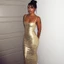 Cutenew Vàng Bodycon Đầm Maxi Gợi Cảm Đeo Vai Hình Eo Tuyệt Đẹp Vintage Nữ Mùa Hè Dự Tiệc
