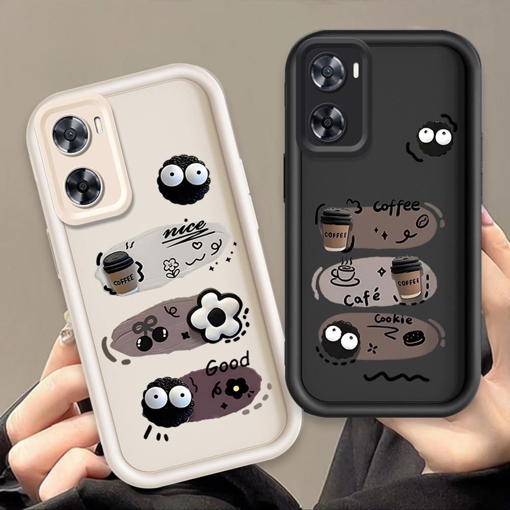 Ốp Cho OPPO A57 4G A77 4G A77S 4G Phim Hoạt Hình Silicon Màu Kẹo Vỏ Điện Thoại Mềm TPU Đen Bóng Than Thiên Thần Mắt Chống Sốc Ốp Lưng