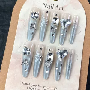Nhấp Nháy Bướm Trái Tim Kim Cương Làm Móng Tay Handmade Đeo Mắt Mèo Tính Khí Cao Cấp Thời Trang Cổ Tích Đeo Móng Tay Nhấp Nháy Kim Cương