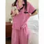Bộ đồ ngủ cỡ lớn rộng 40-80kg Chấm bi phong cách ren Quần ngắn tay có ve áo Loungewear Suit