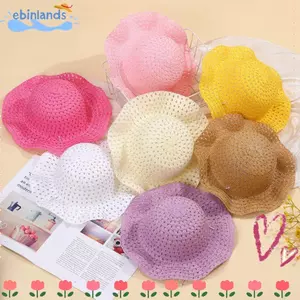 Mũ Bé EBINLANDS, Kem Chống Nắng Màu Trơn Trẻ Em Mũ Rơm, Di Động Rỗng Ra Vành Lớn Mũ Đi Biển Trẻ Em