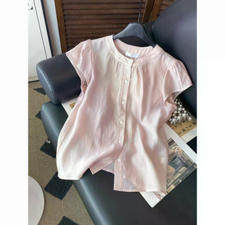 Voan Hồng Phong Cách Mỏng Rời Kích Thước Lớn Màu Trơn Mùa Hè Phong Cách Mới Nhẹ Nhàng Xếp Ly Pháp Retro Thiết Kế Đơn Giản Cảm Giác Tay Bay Nhỏ Áo Sơ Mi Nữ Năm Nay Phổ Biến