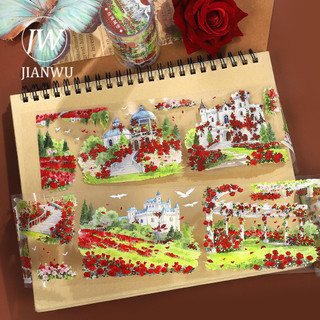 JIANWU 70mm * 5m Vintage Hoa Hồng Lâu Đài Phong Cảnh Chất Liệu Cắt Băng Thêu Sò PET Sáng Tạo DIY Tạp Chí Văn Phòng Phẩm
