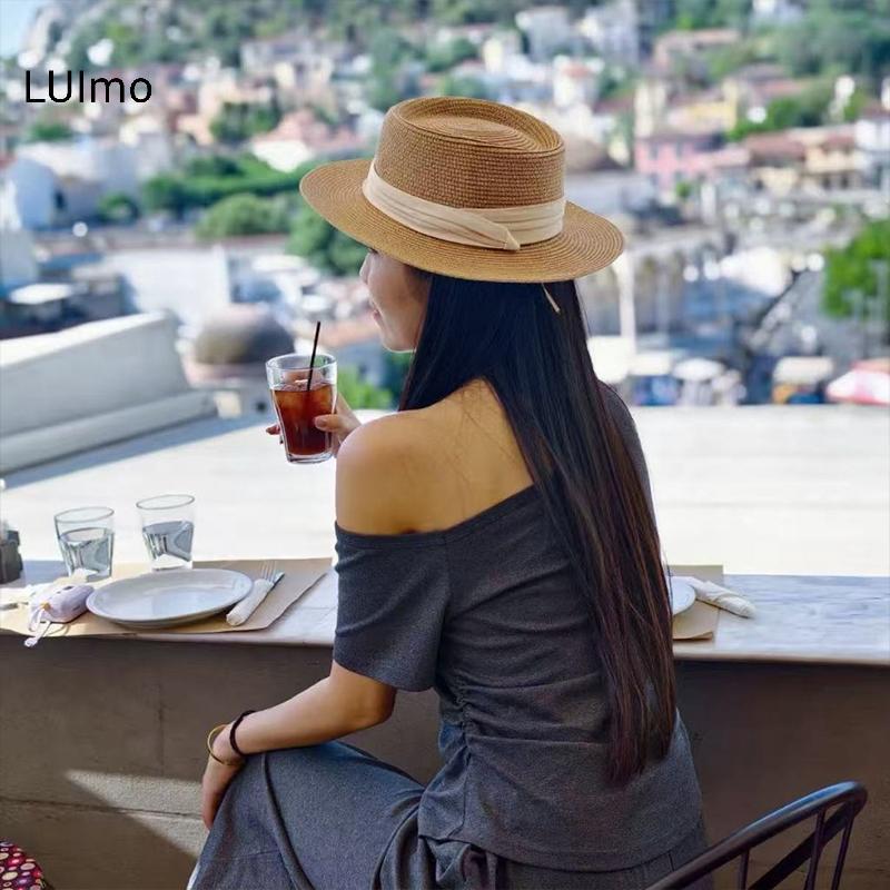 LUImo Nữ Pháp Flat Top Mũ Rơm Vành Rộng Mùa Hè Mũ Chống Nắng Du Lịch Đi Biển Phong Cách Thời Trang SBS