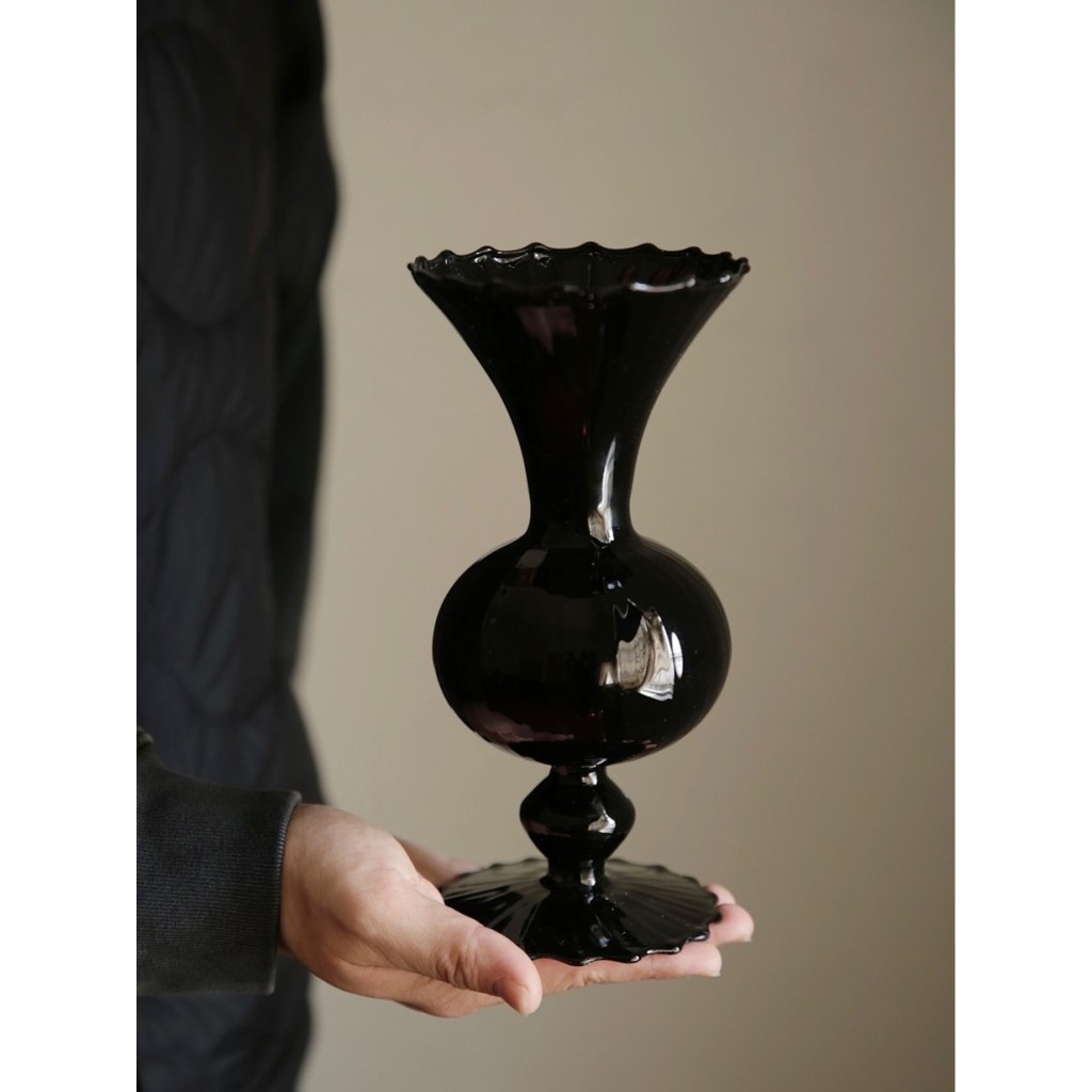 bình hoa thủy tinh màu đen phong cách bắc âu lọ hoa decor phòng khách sang trọng bình bông vintage thiết kế độc đáo cao cấp
