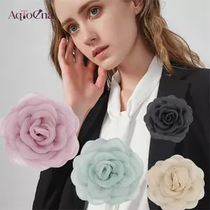AqToCna 6cm Trắng Hoa Camellia Thổ Cẩm Thời Trang Hàn Quốc Xòe Ve Áo Chân Đầm Áo Sơ Mi Phù Hợp Với Phụ Kiện Cho Nữ Ve Áo Chân AqToCna