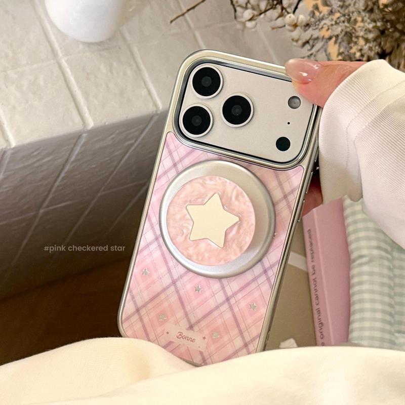 Fritillaria Thích hợp cho Apple 17pm Vỏ điện thoại Giá đỡ từ tính Huawei Mate60 Ngôi sao kẻ sọc màu hồng Gilt 15 gương