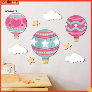 Linh hồn| Mầm Non Nghệ Thuật Treo Tường Phòng Trẻ Em Trang Trí Gỗ 9 Chiếc Bóng Khí Nóng Treo Tường Bộ Nghệ Thuật Cho Phòng Trẻ Em Boho Gỗ Mầm Non Trang Trí Ngôi Sao Đám Mây Điêu Khắc Phòng Chơi Treo Tường Dễ Thương