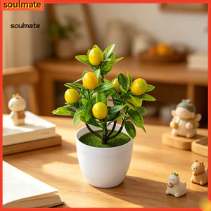 Linh hồn| Cây cảnh giả cho gia đình Abs Chất liệu Cây cảnh nhân tạo với chanh vàng nhỏ – Cây cam quýt giả thực tế trong nhà Trang trí bàn văn phòng tại nhà Cây cảnh xanh cho phòng