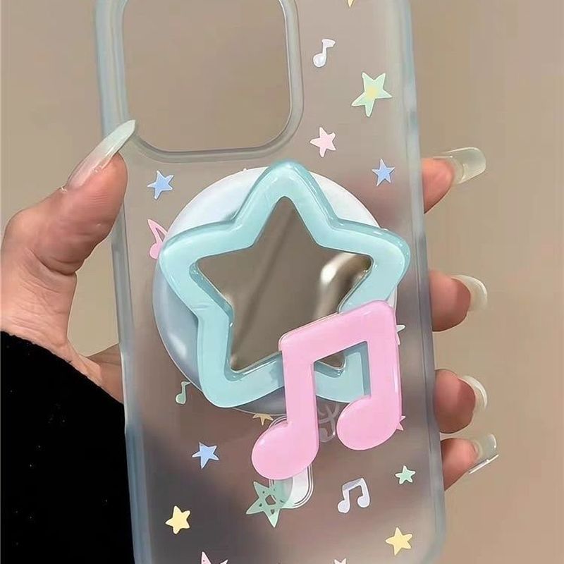Cảm giác da|Nhỏ Tươi Nhiều Màu Sắc Ngôi Sao Note Gương Giá Đỡ Từ Tính Thích Hợp Cho Apple 17 Frosted Blue 16 Vỏ Điện Thoại Vỏ Bảo Vệ