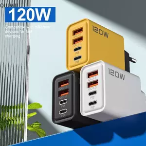 Trạm sạc nhanh QIUWU 4 cổng 120W USB C PD QC30 có thể điều chỉnh tường cho máy tính bảng điện thoại Thiết lập sạc tại nhà.