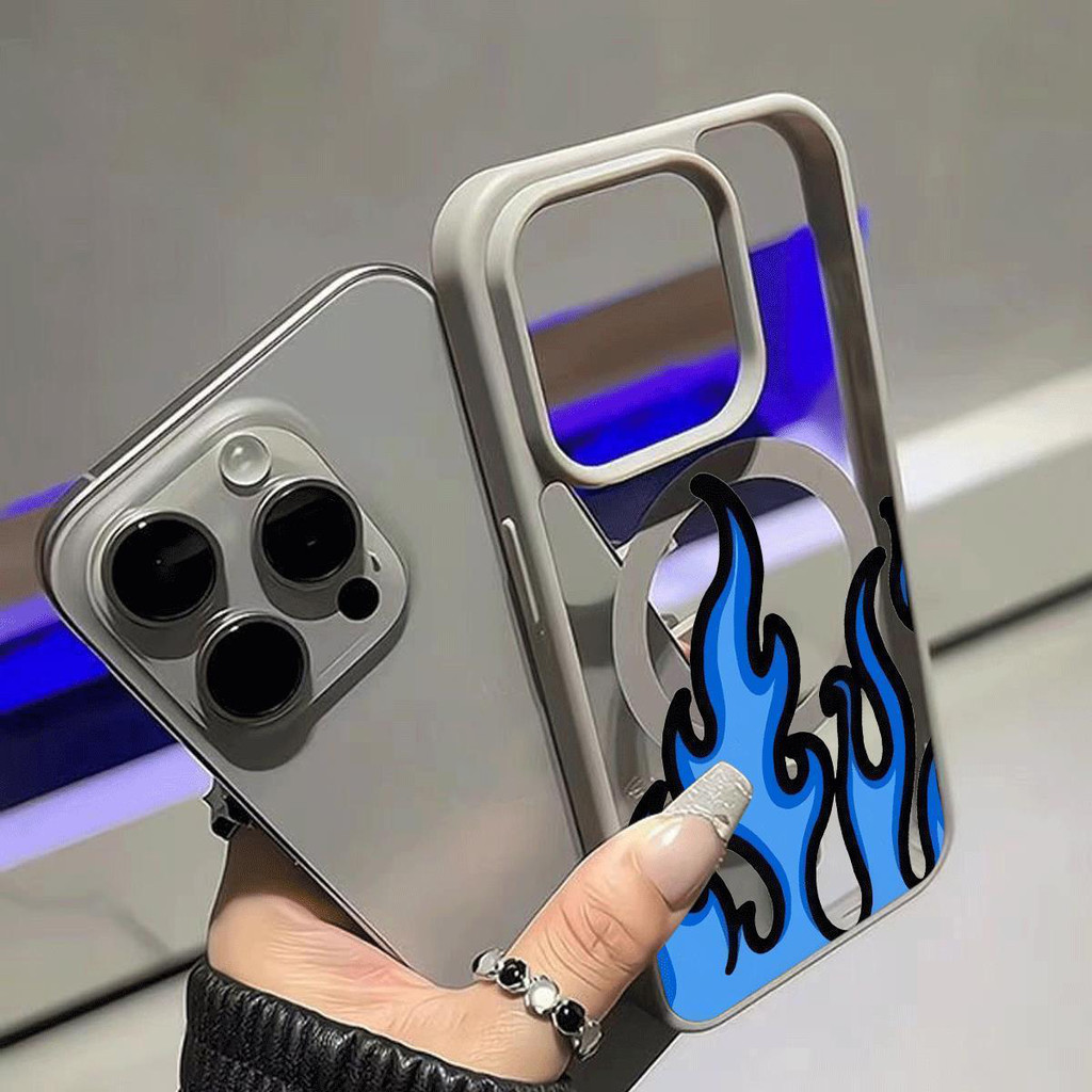 Ốp lưng từ tính MagSafe chống sốc họa tiết lửa xanh đường phố cho iPhone13/14/15 ProMax