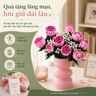 Bó hoa hồng lắp ráp 12 bông – Kèm hoa phụ trắng, trang trí sang trọng – Quà Valentine lãng mạn, chất lượng cao