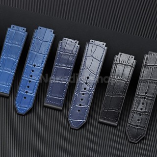 19x25mm 19x26mm cho Hublot Bigbang Silicone + Dây đeo đồng hồ bằng da họa tiết tre Dây đeo đồng hồ có khóa gấp Vòng đeo tay