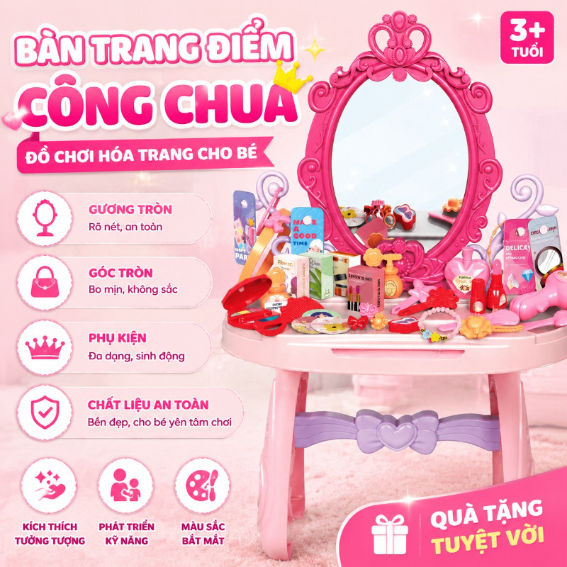 Đồ Chơi Bàn Trang Điểm Cao Cấp, Chất Liệu Nhựa ABS An Toàn, Học Cách Trang Điểm Vui Nhộn, đồ Chơi Bé Gái