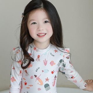 Đồ bơi xù lông bé gái 2-8 tuổi | Một mảnh dài tay khô nhanh chống clo