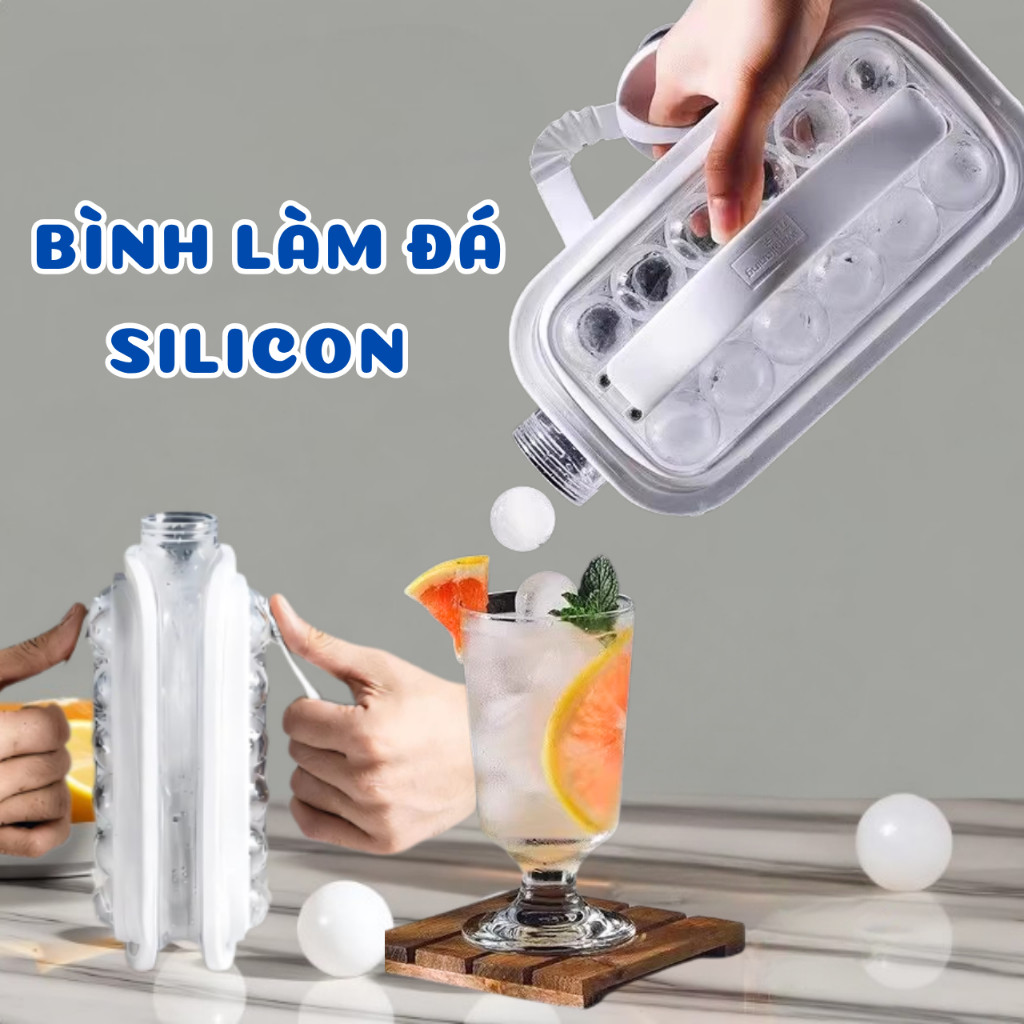 Bình Làm Đá Viên Thông Minh 2in1 HomeMate 1.2L – Khay Đá Silicon Dễ Lấy Đá, Bình Đựng Đá Có Tay Cầm Tiện Lợi