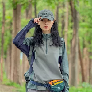 Ngoài Trời Hấp Thụ Độ Ẩm Nhanh Khô Thể Thao Áo Thun Dài Tay Nữ Thu Đông Phong Cách Mới Đi Bộ Đường Dài Nửa Dây Kéo Đứng @
