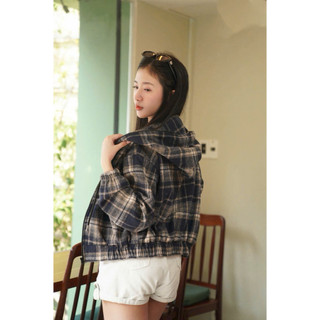 ÁO KHOÁC CHỐNG NẮNG - ÁO KHOÁC NỈ DẠ CARO NÓN TO BO LAI FORM VỪA VẶN CÓ TUI TRONG  K&B FASHION