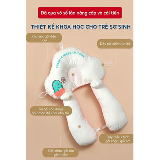 Tựa đầu sơ sinh có gối chống lật, hình chữ U, tháo rời, giặt được, dùng bốn mùa