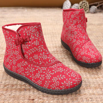 Phong Cách Dân Tộc Nữ Cotton Giày Mẹ Cotton Giày Nữ Cũ Bắc Kinh Giày Nữ Già Nữ Lông Cừu Ấm Lót Bà Cotton Giày