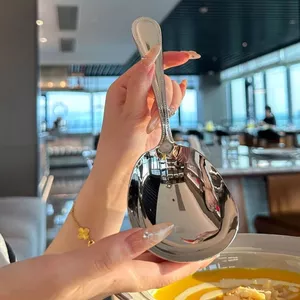 Ren Hình Đầu Siêu Lớn Thép Không Gỉ 304 Miệng Sâu Ăn Thìa 18 Thìa Canh Thìa Congee Thìa Thìa Công Khai Thìa