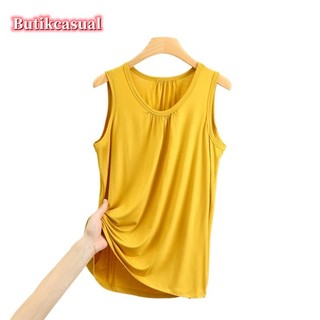 Phụ nữ Modal plus size vest nữ mùa hè mới nhúm xếp li dáng rộng vest đơn giản hàng đầu l 6xl